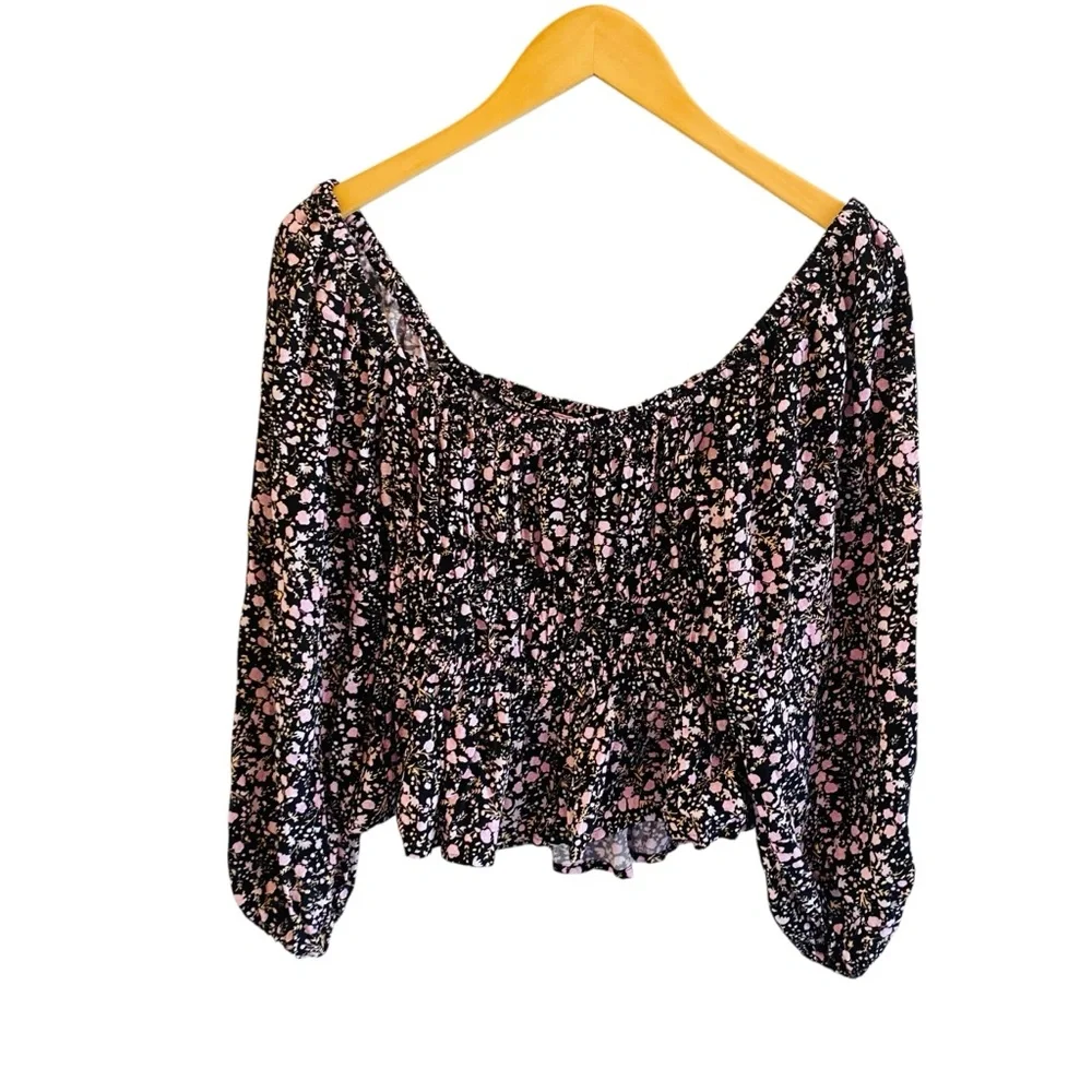 J.Crew Puff-Sleeve Drapey Crepe Top in Fall Garden Floral